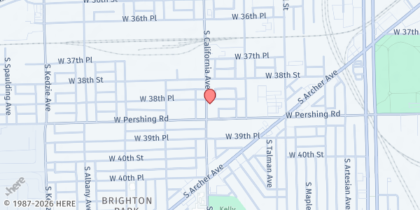 Map showing Our Lady of Fatima at 2751 West 38th Place, Chicago, IL