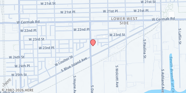 Map showing Pilsen Wellness Center, Inc. at 2319 S Damen Ave, Chicago, IL