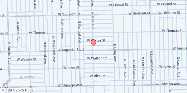 Map showing Pine Avenue United Church at 1015 N Pine Ave, Chicago, IL