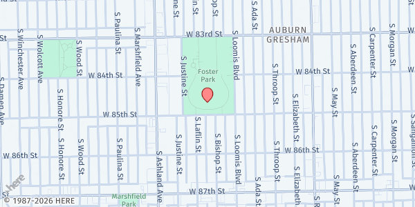 Map showing Providence MBC at 8401 South Ashland Avenue, Chicago, IL