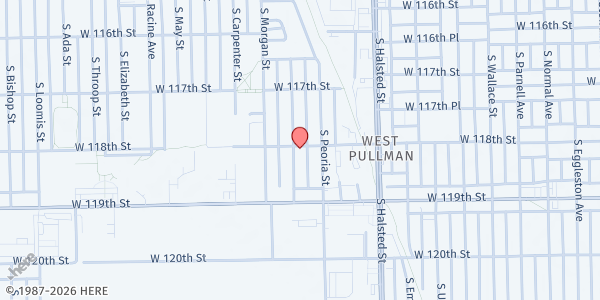 Map showing Redeeming Grace Evangelist Church Inc. at 11801 S Sangamon St, Chicago, IL