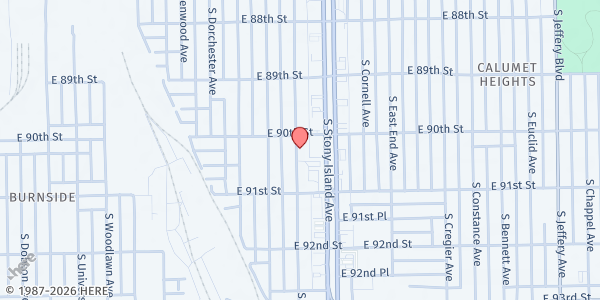 Map showing Saint Ailbe Men's Ministry Food Pantry - Food Distribution Center at 9015 S Harper Ave, Chicago, IL