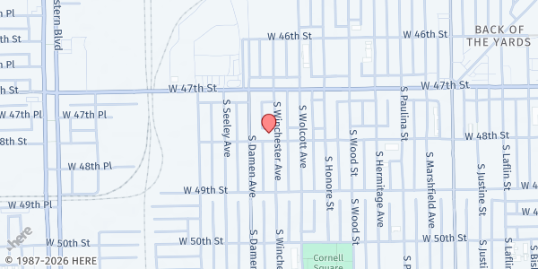 Map showing San Miguel School at 1936 W 48th St, Chicago, IL