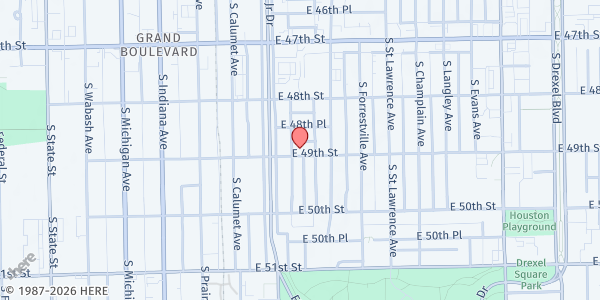 Map showing Second Faith Temple COGIC at 424 E 49th St, Chicago, IL