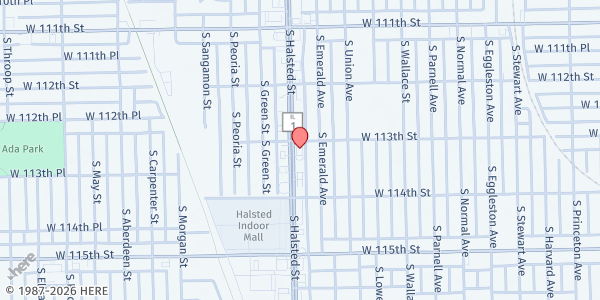 Map showing Sheldon Heights COC at 11301 S Halsted St, Chicago, IL