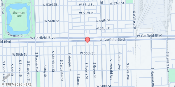Map showing St Basil/Visitation at 843 W Garfield Blvd, Chicago, IL