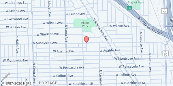 Map showing St John Lutheran Church Our Lady of Victory at 5247 W Sunnyside Ave, Chicago, IL