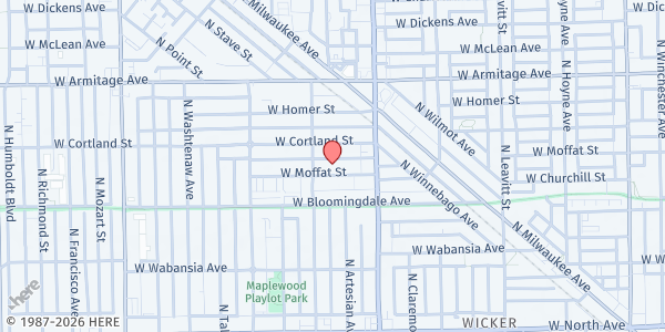 Map showing St John UCC at 2442 W Moffat St, Chicago, IL