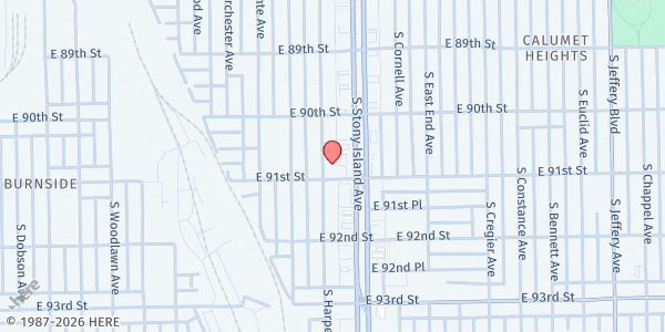 Map showing St Katharine Drexel Parish at 9015 S Harper Ave, Chicago, IL