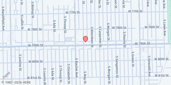 Map showing St Sabina Parish at 1120 W 79th St, Chicago, IL