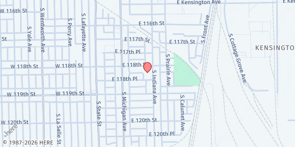 Map showing The Live Your Dreams Foundation at 11816 S Indiana Ave, Chicago, IL