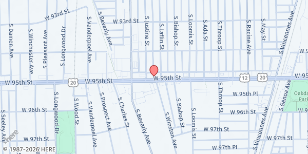 Map showing Third Baptist Church of Chicago at 1510 W 95th St, Chicago, IL
