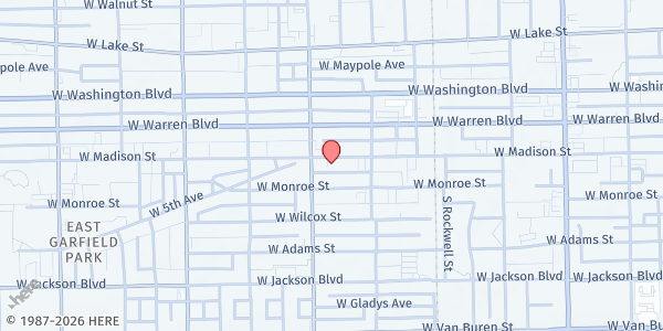 Map showing Wells Temple of Deliverance Community Dev Center at 2739 W Madison St, Chicago, IL