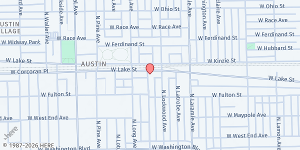 Map showing William V Banks Human Needs Center at 5323 W Lake, Chicago, IL