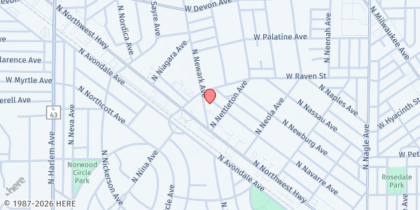 Map showing Windy City Community Church at 6131 N Newark Ave, Chicago, IL