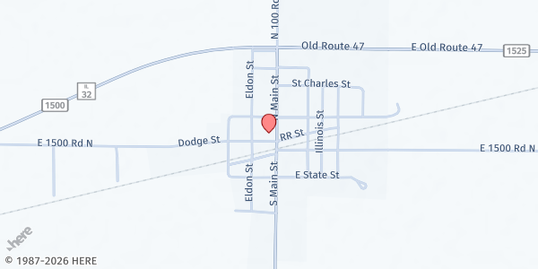 Map showing The Lord's Storehouse Food Pantry of Piatt County at 55 Dodge St., Cisco, IL