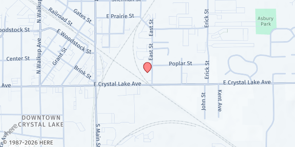 Map showing Crystal Lake Food Pantry at 42 East St, Crystal Lake, IL