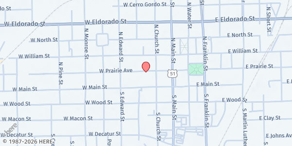 Map showing Catholic Charities - Decatur at 239 W. Prairie, Decatur, IL