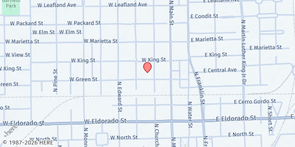 Map showing Old King's Orchard Community Center at 815 N. Church St., Decatur, IL