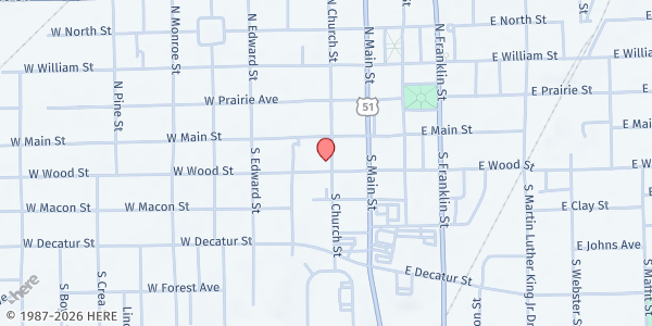 Map showing The Salvation Army - Decatur at 137 S. Church St., Decatur, IL