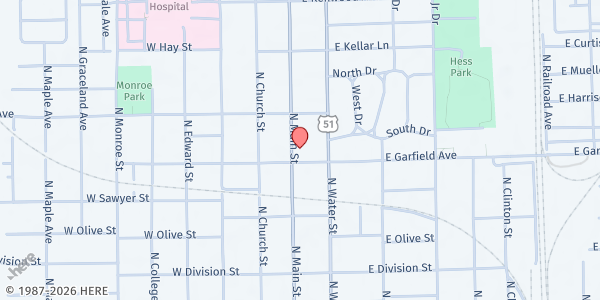 Map showing Youth w/a Positive Direction at 2000 N Main, Decatur, IL