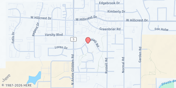 Map showing Grow Mobile - University Village Apartments at University Village Apartments, 722 N. Annie Glidden, DeKalb, IL
