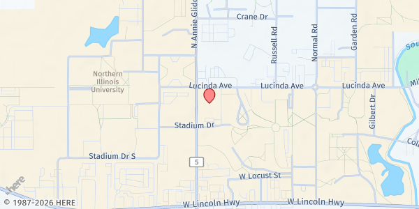 Map showing Huskie Food Pantry at 1050 Lucinda Avenue, DeKalb, IL