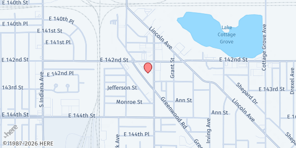 Map showing American Association of Single Parents - Dolton at 14200 S Martin Luther King Dr STE # 117, Dolton, IL