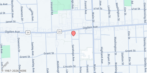 Map showing Fish of Downers Grove at 4341 Saratoga, Downers Grove, IL