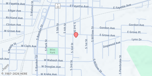 Map showing Centenary UMC at 203 E. Grove Ave., Effingham, IL