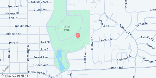 Map showing Lords Park at 205 Grand Blvd, Elgin, IL