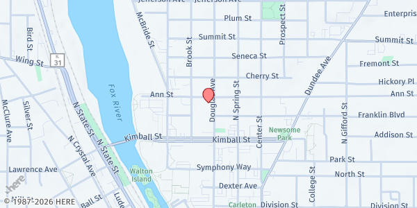 Map showing Salvation Army Elgin at 316 Douglas Ave, Elgin, IL