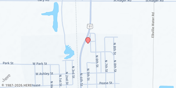 Map showing Elkville First Baptist Church at 510 N. 4th St., Elkville, IL
