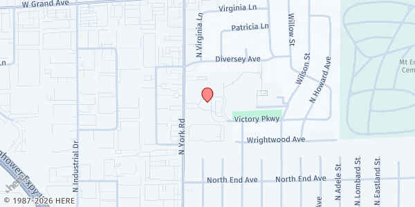Map showing Churchville Middle School at 155 Victory Parkway, Elmhurst, IL
