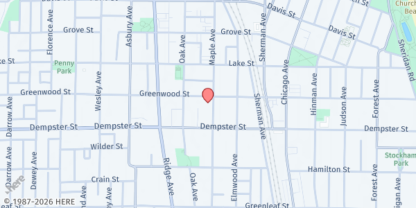 Map showing Interfaith Action of Evanston at 1004 Greenwood St, Evanston, IL