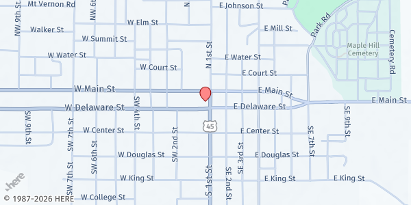 Map showing Cornerstone Community Church at 109 S. 1st St., Fairfield, IL