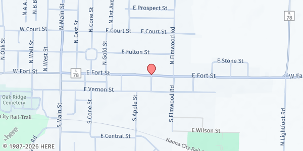 Map showing Farmington Area Food Pantry at 1102 N IL STATE ROUTE 78, Farmington, IL