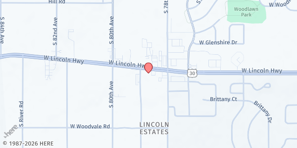 Map showing NLRM Vision Center Pantry at 7837 Lincoln Highway, Frankfort, IL