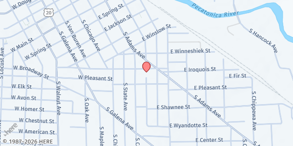 Map showing Amity Society of Freeport Food Pantry at 511 S. Liberty Avenue, Freeport, IL
