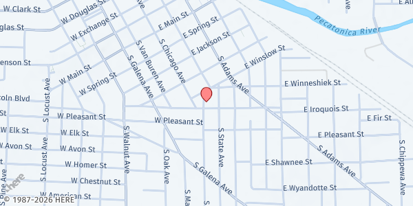 Map showing New Jerusalem Church Soup Kitchen at 4 East Iroquois, Freeport, IL