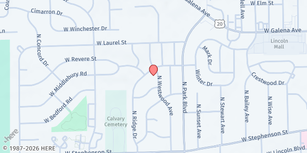 Map showing World Impact Ministries COGIC at 250 West Westwood Avenue, Freeport, IL