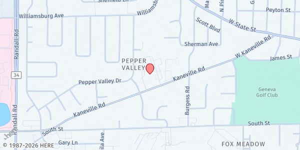 Map showing St. Peter Community Food Pantry at 1891 Kaneville Road, Geneva, IL