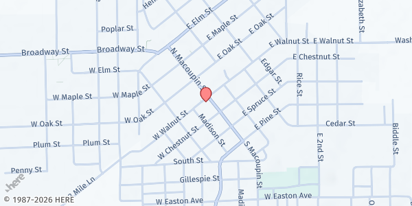 Map showing Gillespie Caring Center at 100 South Macoupin, Gillespie, IL