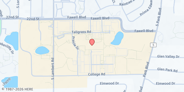 Map showing College of DuPage at 425 Fawell Blvd, Glen Ellyn, IL