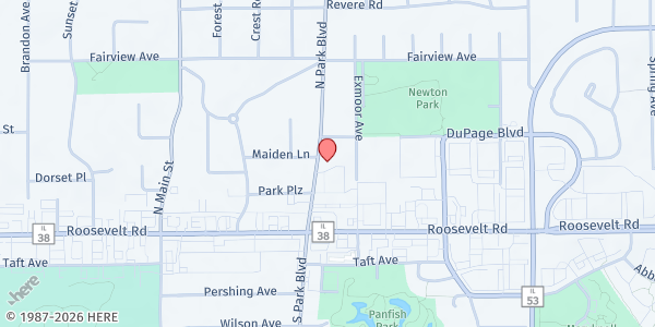 Map showing Glen House Food Pantry at 55 N. Park Blvd., Glen Ellyn, IL