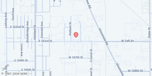 Map showing Bible Church of Reconciliation at 16299 S Wallace St, Harvey, IL