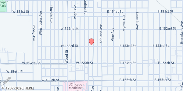 Map showing Millennium Ministries at 15246 Marshfield Ave, Harvey, IL