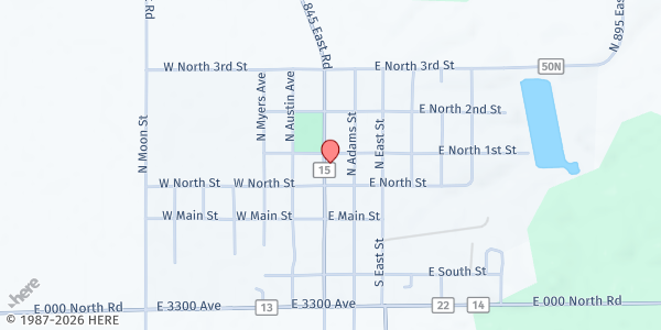 Map showing Herrick Food Pantry at 5 S. Broadway, Herrick, IL