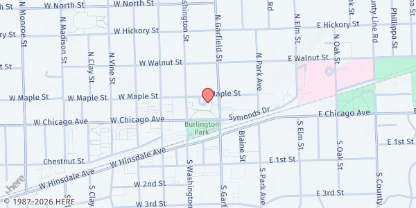 Map showing HCS Family Services - Hinsdale Main Office at 19 E. Chicago Avenue, Hinsdale, IL