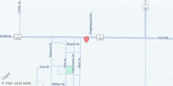 Map showing Hull United Methodist Church at 350 IL-106, Hull, IL